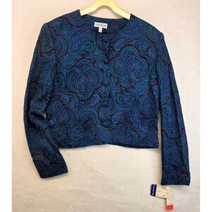 Vintage David Brooks Paisley Crop Jacket 12 Blue Green Deadstock 90s Cottagecore